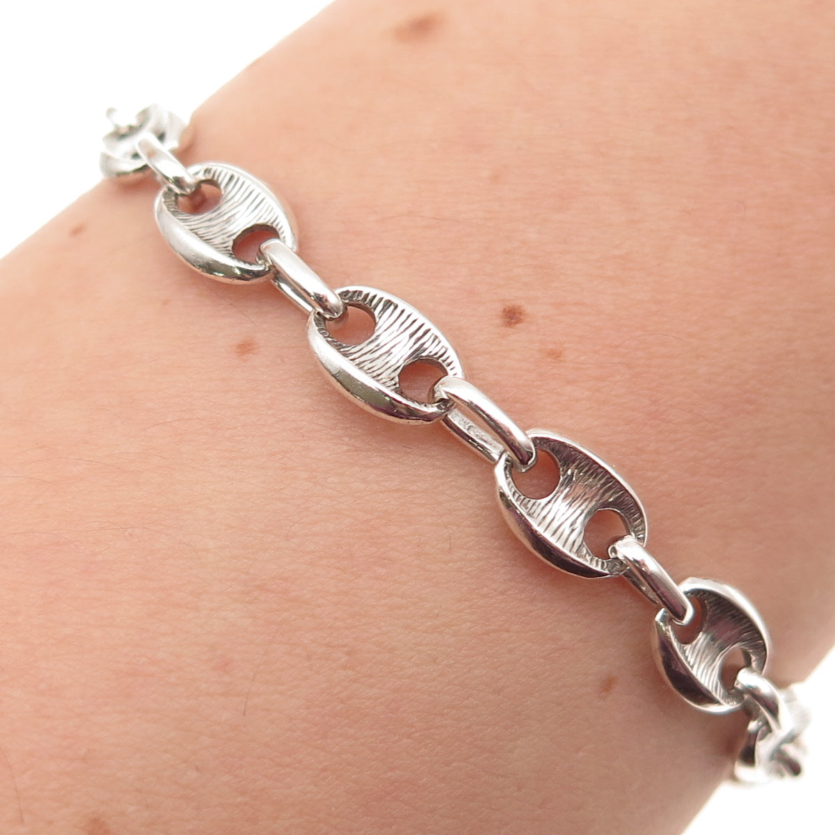 925 Sterling Silver Vintage Italy Anchor Mariner Link Bracelet 7.25"