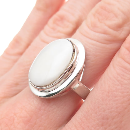 925 Sterling Silver Vintage Real MOP Modernist Ring Size 8