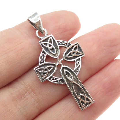 925 Sterling Silver Vintage Celtic Cross Oxidized Pendant