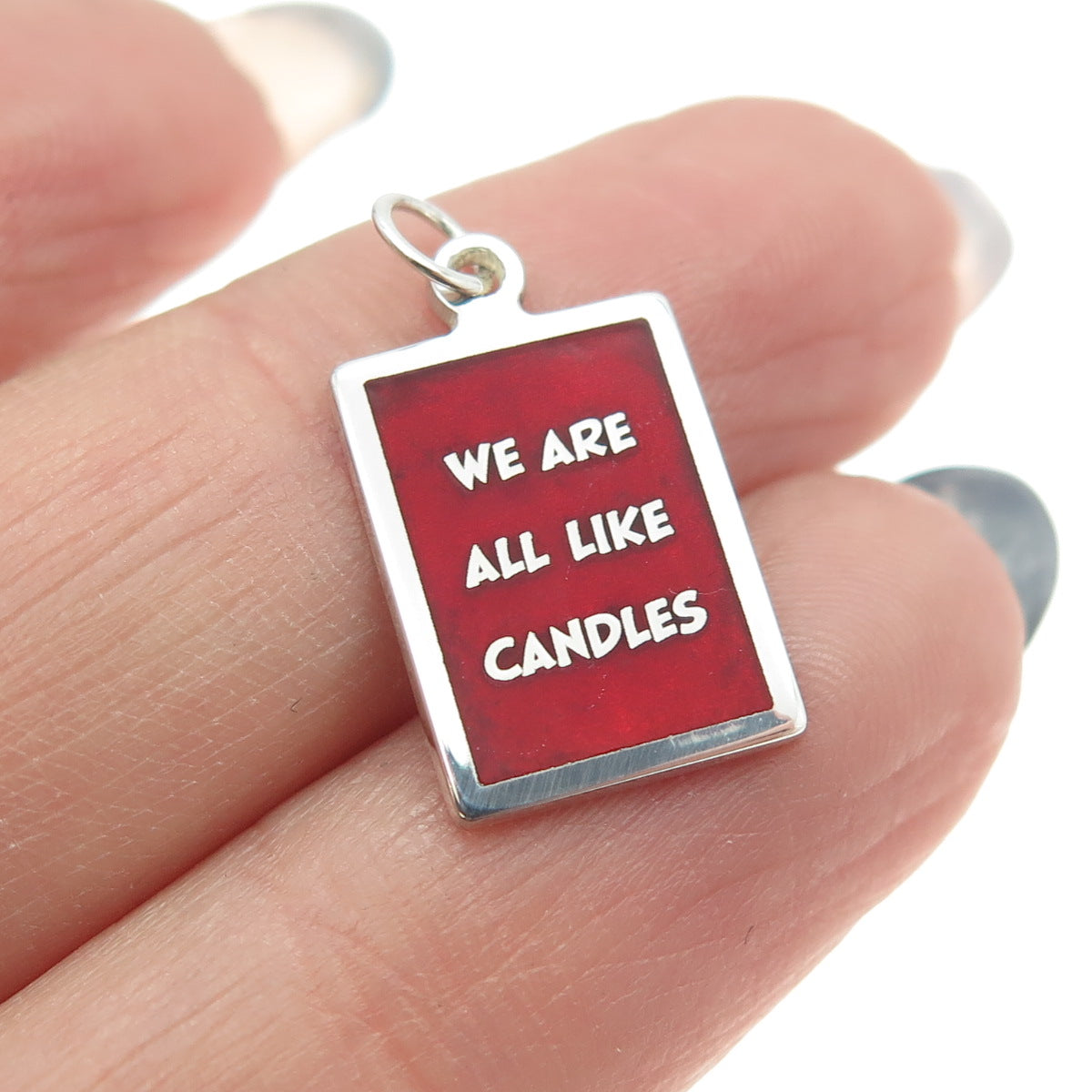 925 Sterling Silver Enamel "We Are All Like Candles" Minimalist Charm Pendant