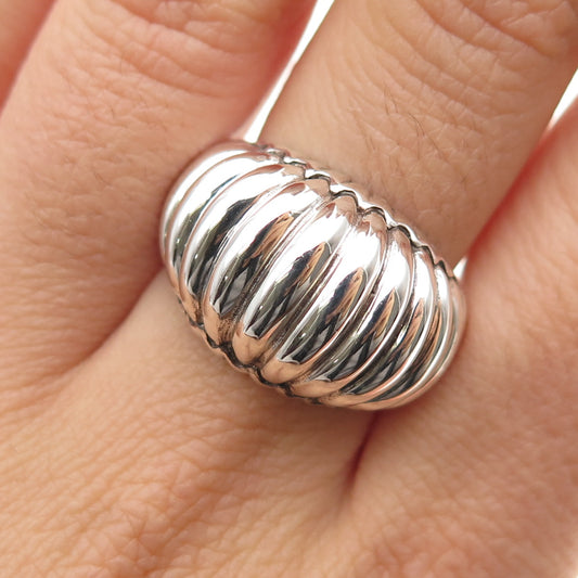 925 Sterling Silver Vintage Modernist Ribbed Dome Ring Size 7.25