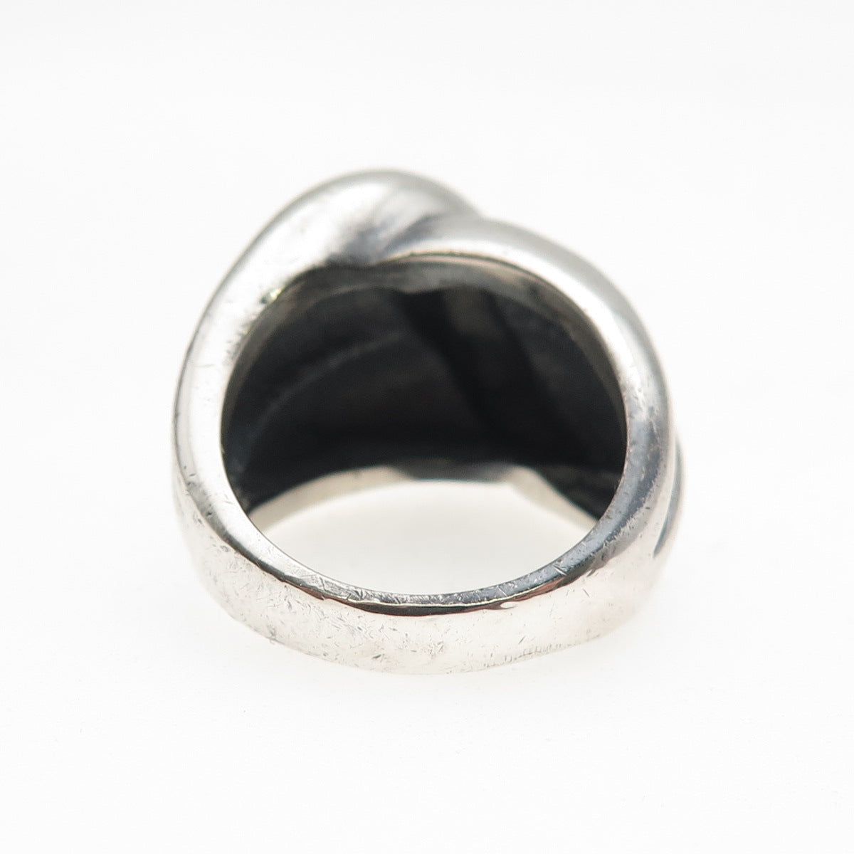 925 Sterling Silver Vintage Modernist Crossed Oxidized Ring Size 6.75