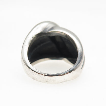 925 Sterling Silver Vintage Modernist Crossed Oxidized Ring Size 6.75