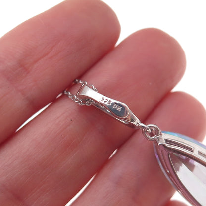 925 Sterling Silver Real Mystic Quartz & C Z Cable Chain Necklace 18"