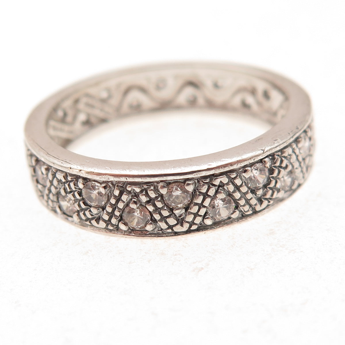 925 Sterling Silver Round-Cut C Z Zig Zag Band Ring Size 10