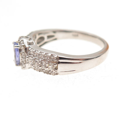 Chuck Clemency 925 Sterling Silver Real Tanzanite & White Topaz Ring Size 8