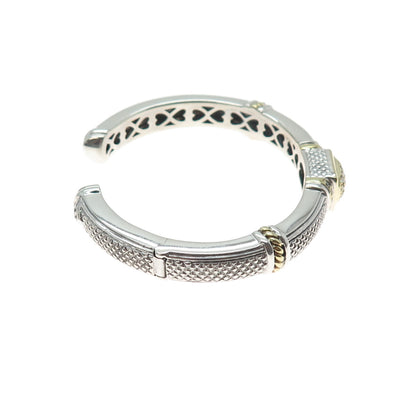 JUDITH RIPKA Sterling Silver & 18K Gold Real Round-Cut Diamond Cuff Bracelet 6"