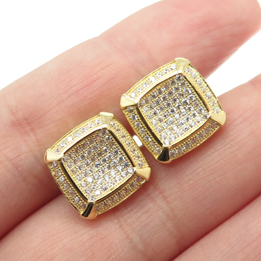 925 Sterling Silver Gold Plated Round-Cut C Z Stud Earrings