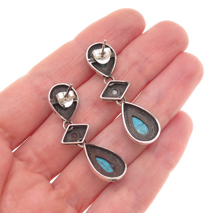 Whitney Kelly 925 Sterling Vintage Real Turquoise & Faux Pearl Dangle Earrings