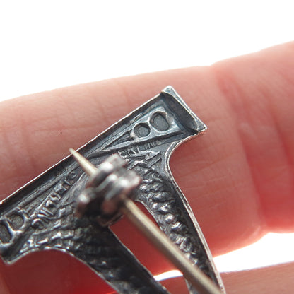 925 Sterling Silver Vintage Palm Tree Oxidized Pin Brooch