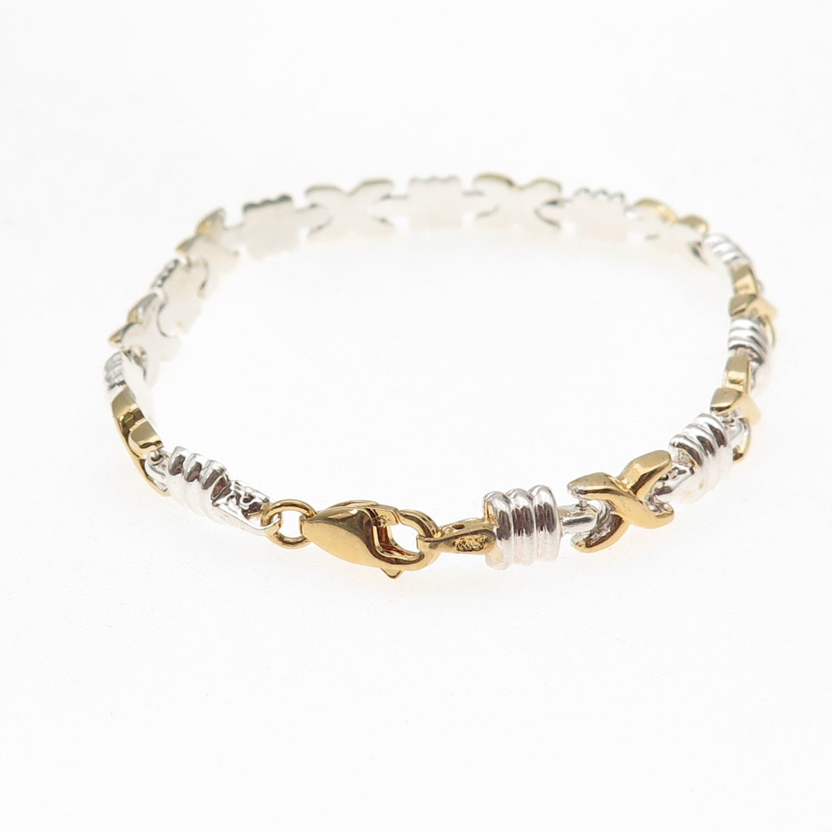925 Sterling Silver 2-Tone Italy X-Link Bracelet 7"
