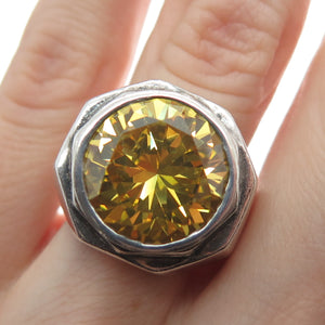 925 Sterling Silver Vintage Round-Cut Shaped Canary C Z Domed Ring Size 6.75