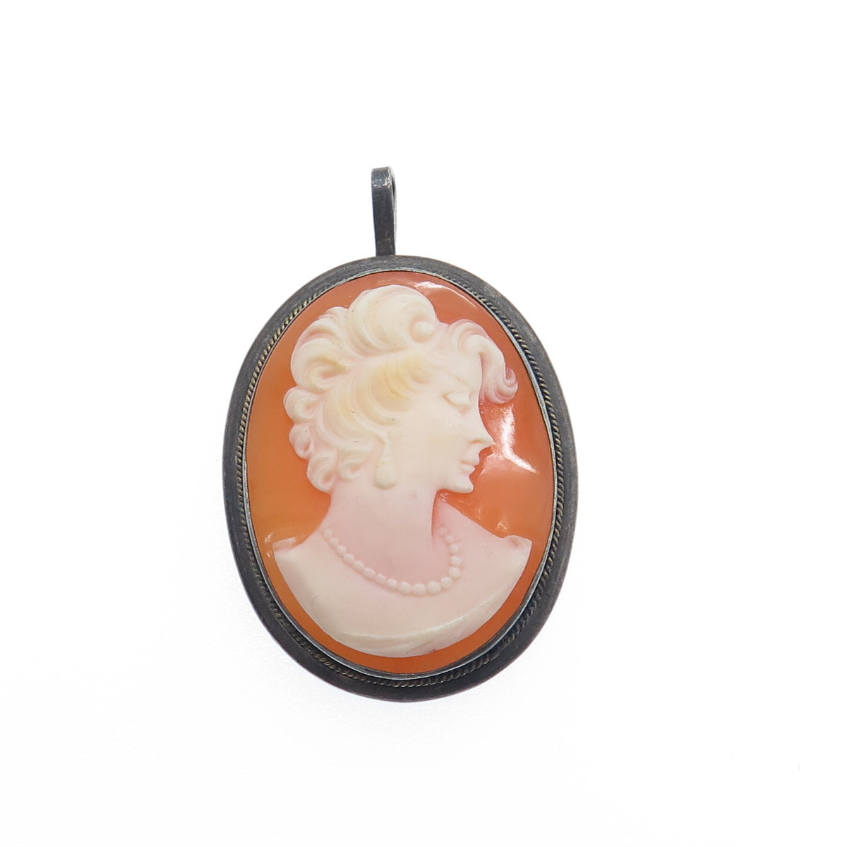 800 Silver 2-Tone Antique Cameo Victorian Lady Oxidized Pendant