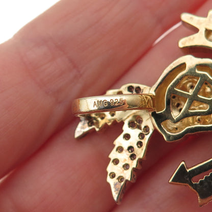 925 Sterling Silver Gold Plated Round-Cut C Z Broken Arrow Culture Slide Pendant