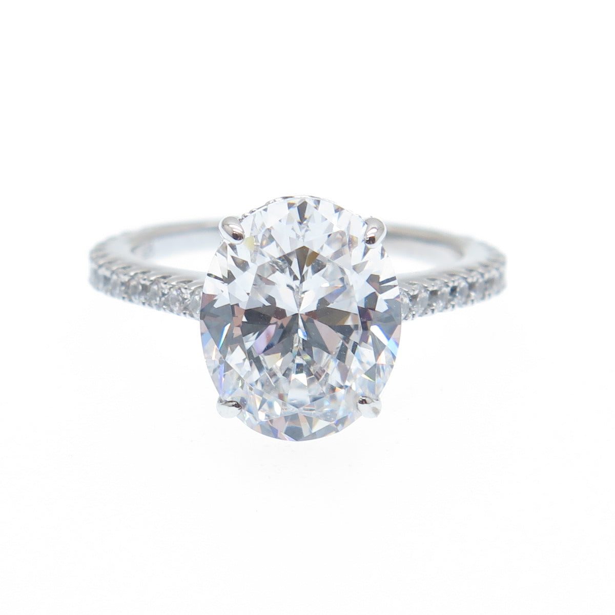 925 Sterling Silver Oval & Round-Cut Shaped C Z Engagement Ring Size 5.75