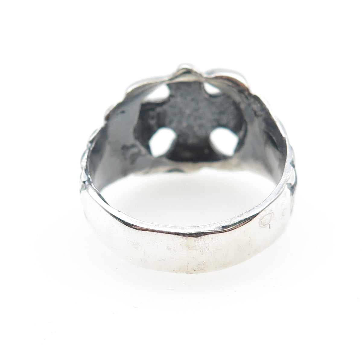 925 Sterling Silver Vintage Modernist Cross Oxidized Ring Size 9.75