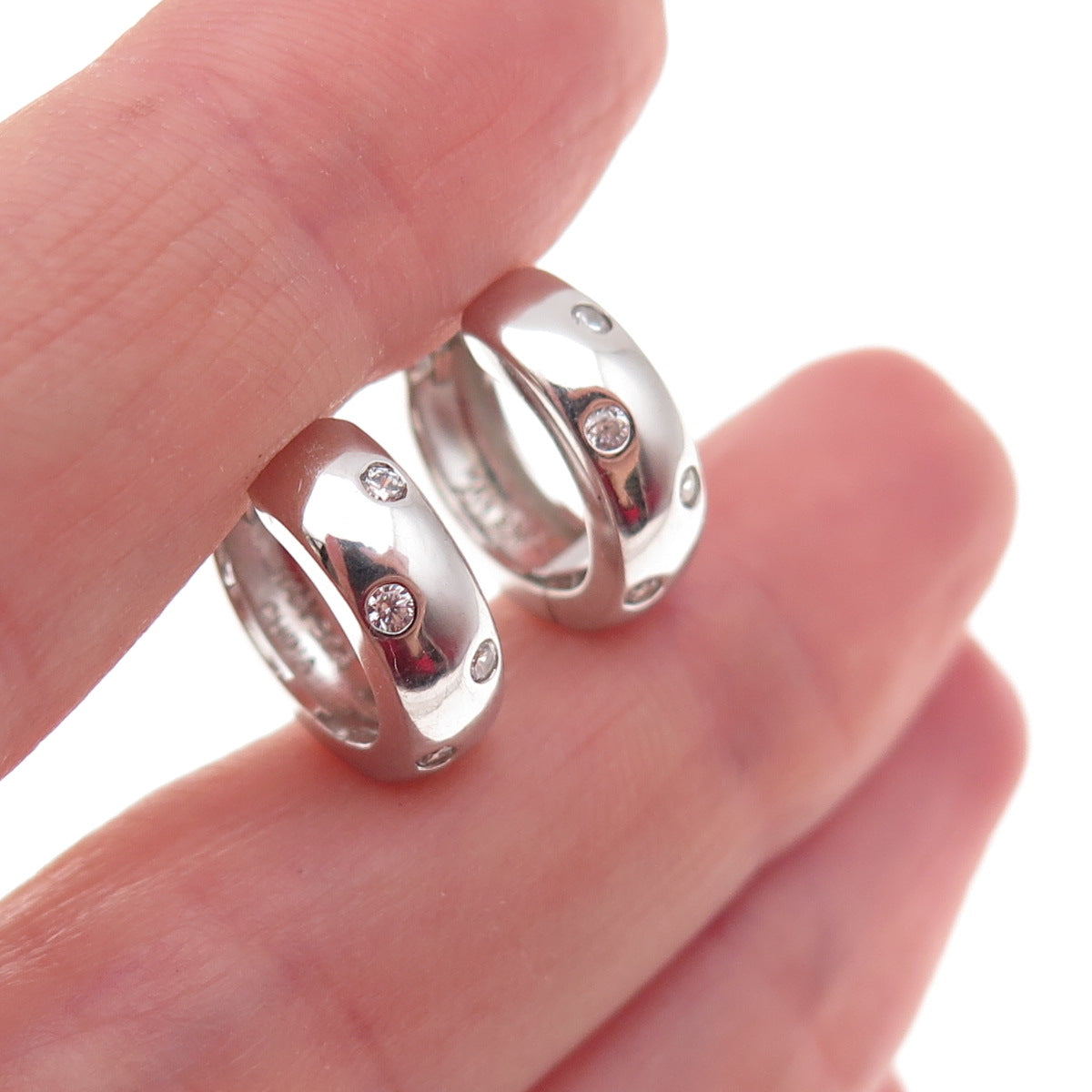 Han 925 Sterling Silver Round-Cut C Z Hoop Earrings