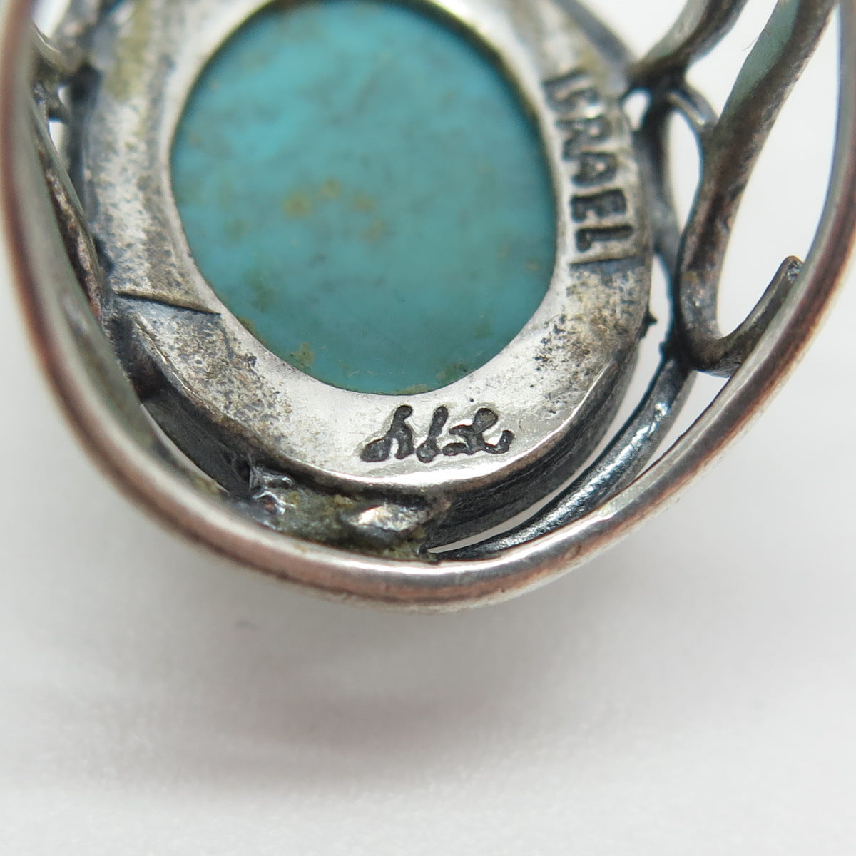 DIDAE Sterling Silver Vintage Israel Doublet Gold Leaf Turquoise Ring Size 7.25