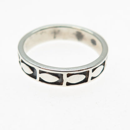 925 Sterling Silver Vintage Modernist Egg Pattern Oxidized Band Ring Size 7