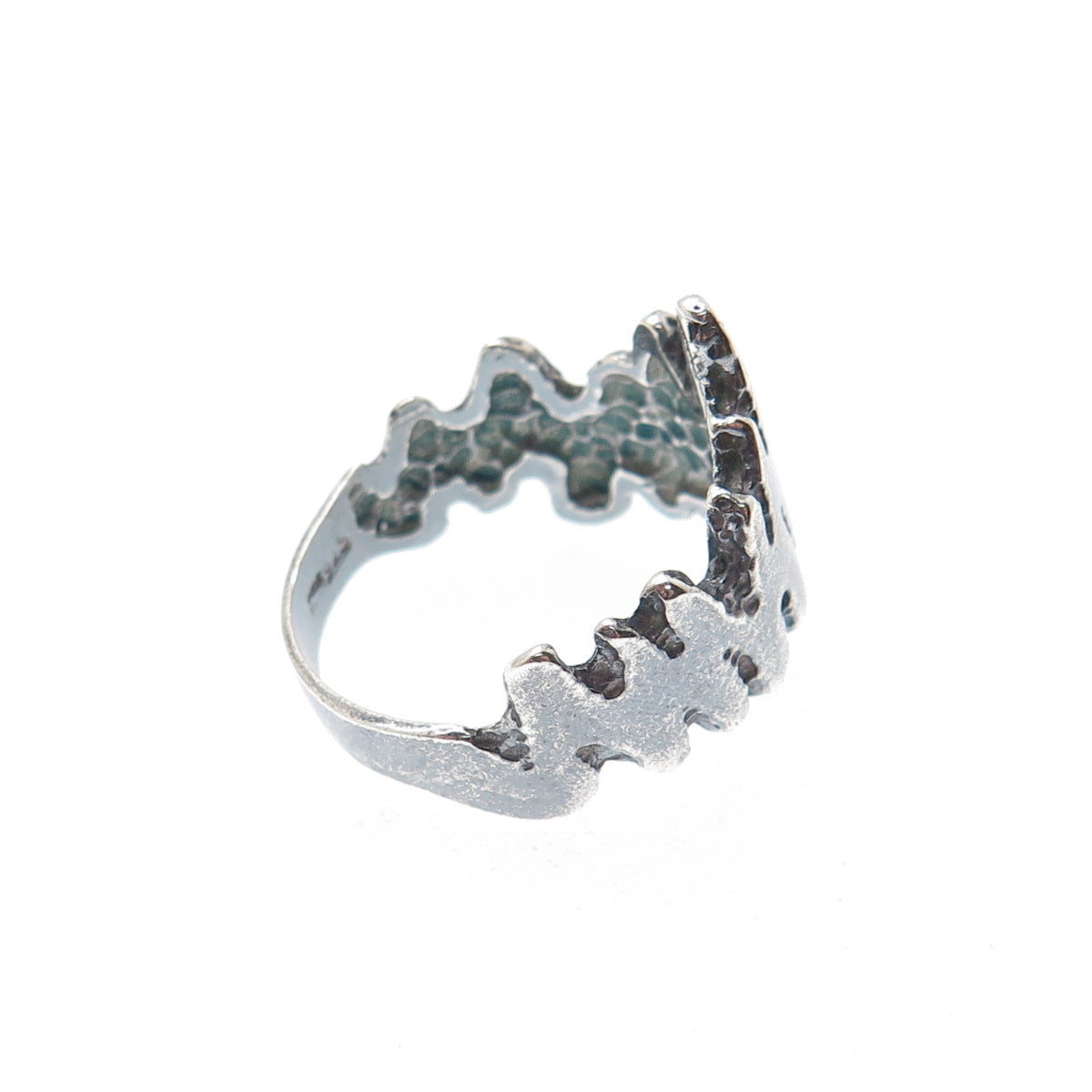 925 Sterling Silver Vintage Modernist Heartbeat Oxidized Ring Size 8.25