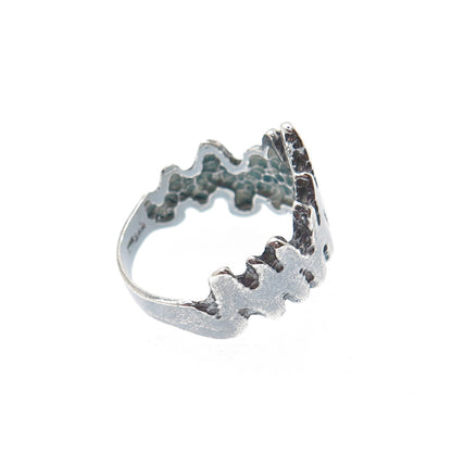 925 Sterling Silver Vintage Modernist Heartbeat Oxidized Ring Size 8.25