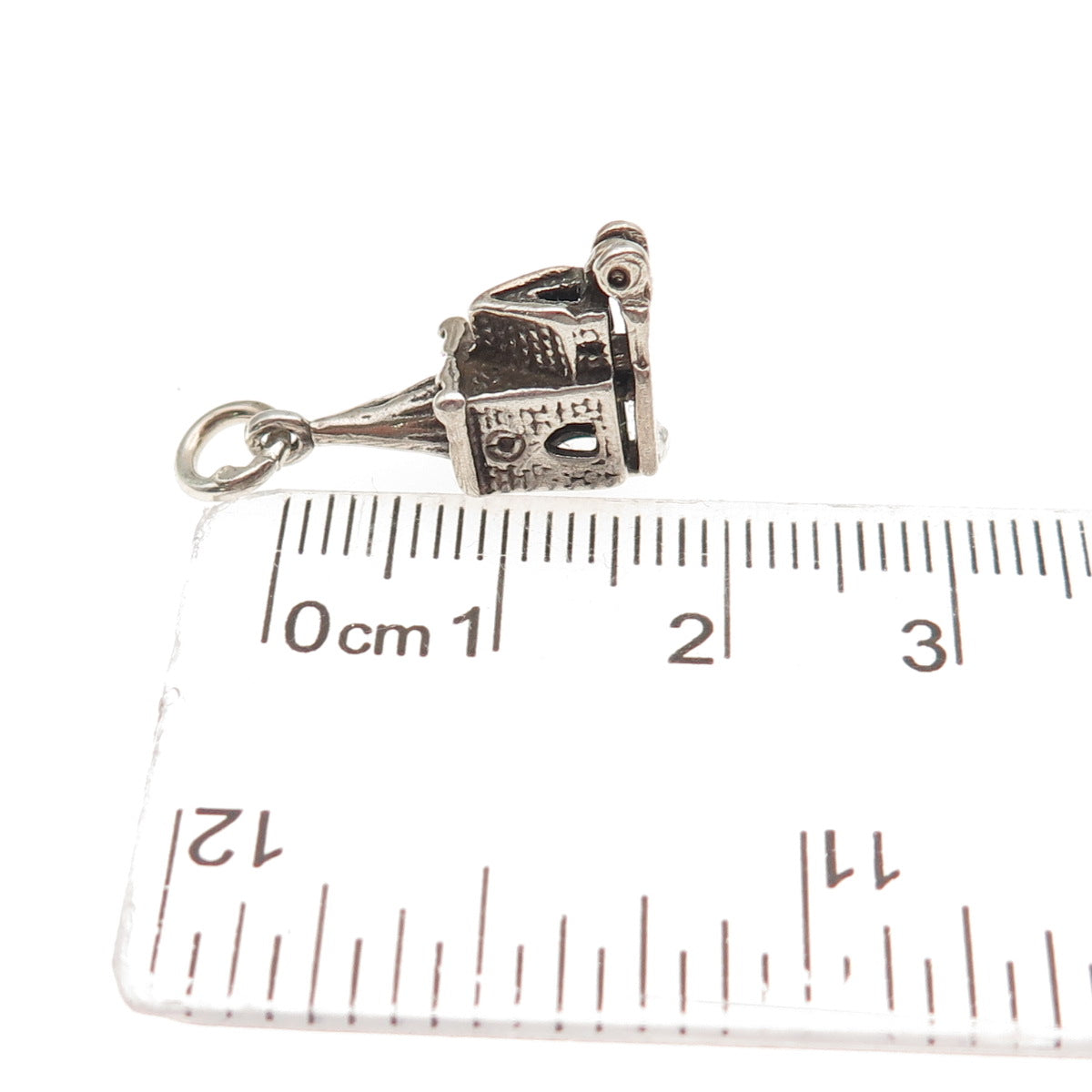 925 Sterling Silver Vintage Old Church Locket Oxidized 3D Mini Charm Pendant