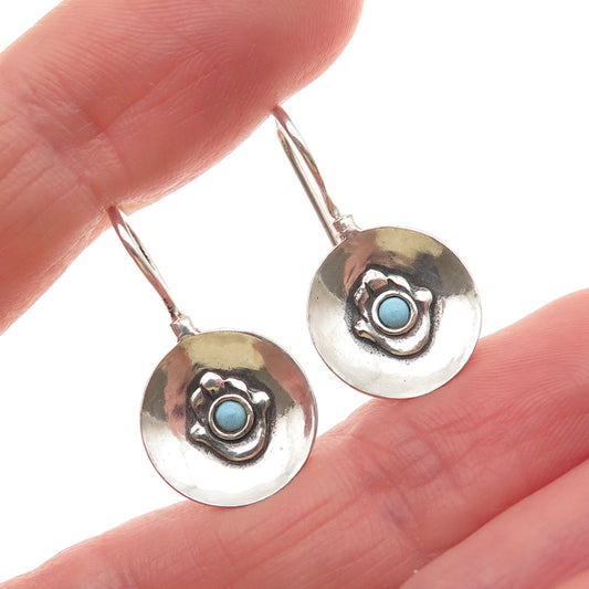 Neta 925 Sterling Silver Vintage Real Turquoise Hamsa Amulet Oxidized Earrings