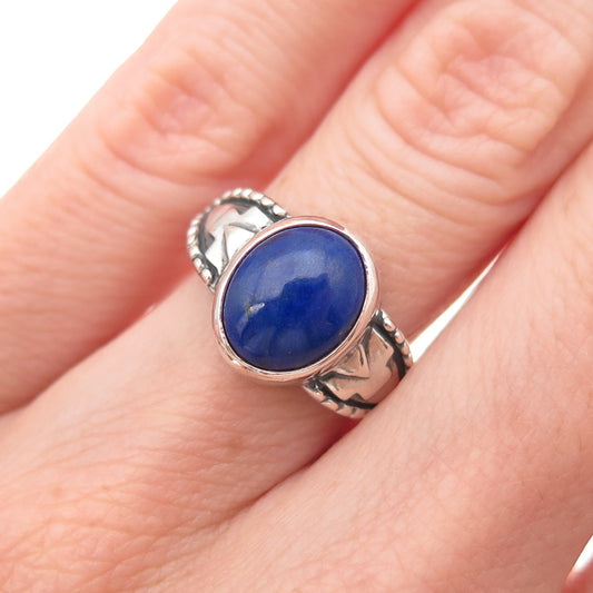 Shube 925 Sterling Silver Vintage Real Lapis Oxidized Ring Size 6