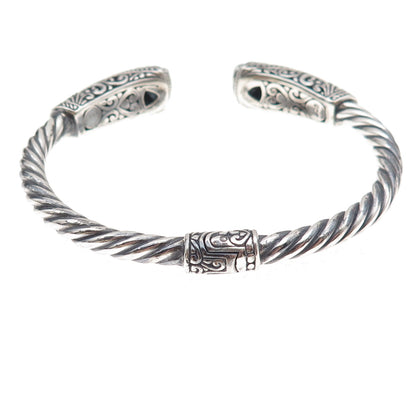925 Sterling Silver Vintage Real Blue Topaz Floral Scroll Bracelet 6.75"
