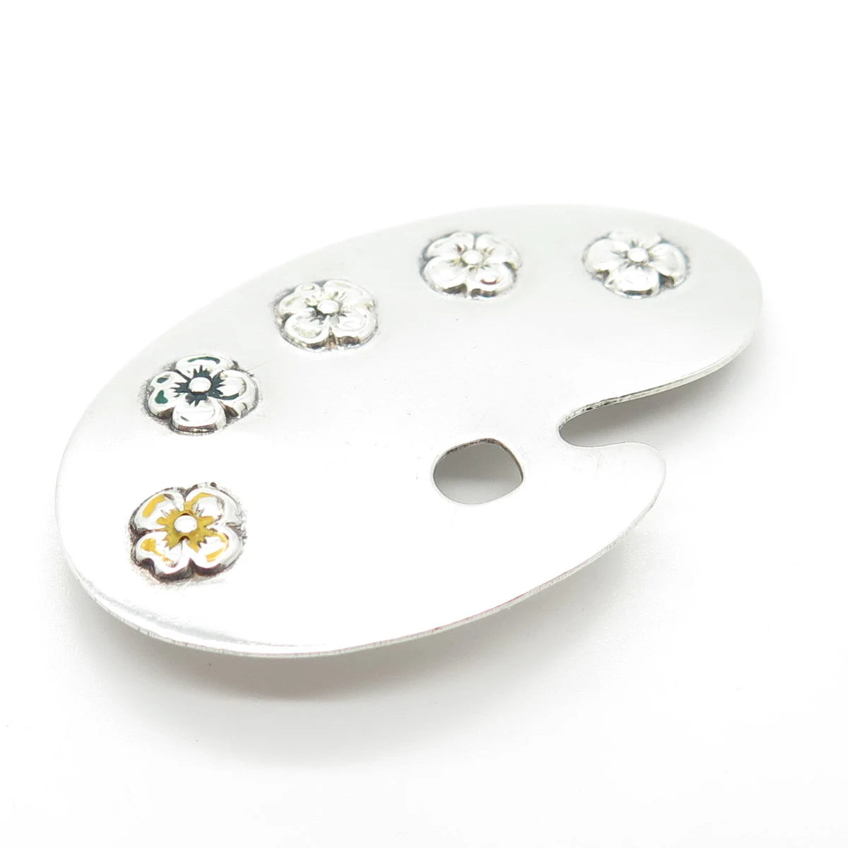925 Sterling Silver Vintage Lang Enamel Palette Floral Pin Brooch