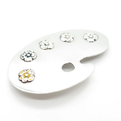 925 Sterling Silver Vintage Lang Enamel Palette Floral Pin Brooch