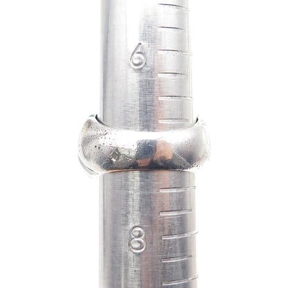 925 Sterling Silver Vintage Mexico Modernist Ribbed Dome Oxidized Ring Size 7.25
