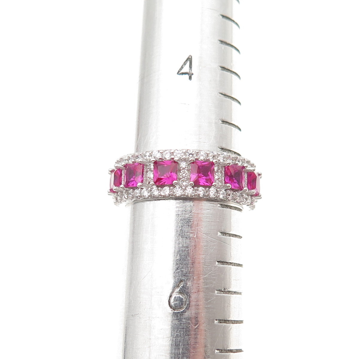 925 Sterling Silver Lab-Created Ruby & C Z Band Ring Size 5.25