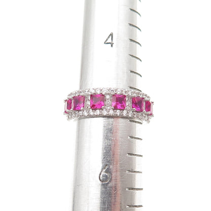 925 Sterling Silver Lab-Created Ruby & C Z Band Ring Size 5.25