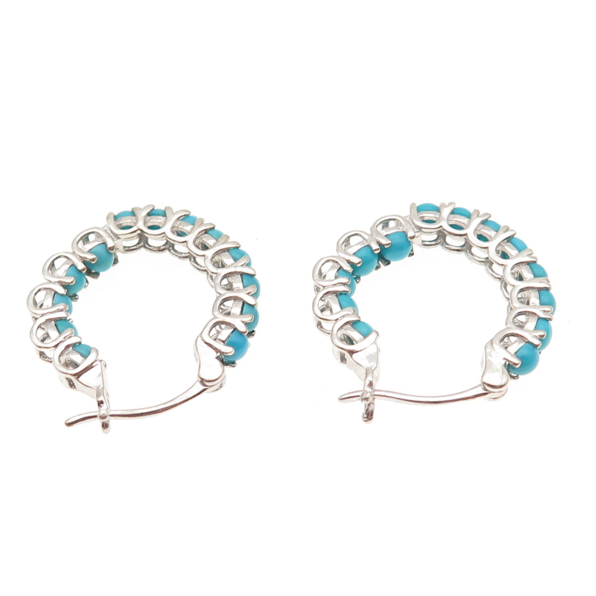 D'Joy 925 Sterling Silver Real Sleeping Beauty Turquoise In & Out Hoop Earrings