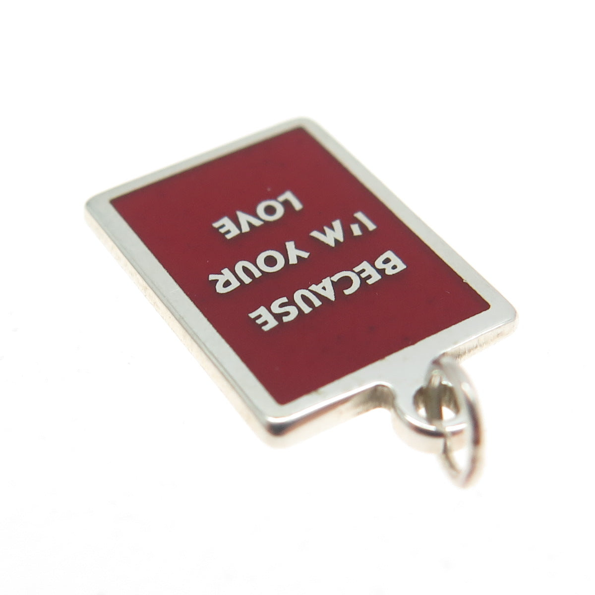 925 Sterling Silver Red Enamel "Because I'm Your Love" Minimalist Charm Pendant