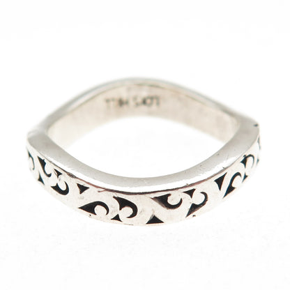 Lois Hill 925 Sterling Silver Vintage Signature Scroll Wavy Band Ring Size 9.25