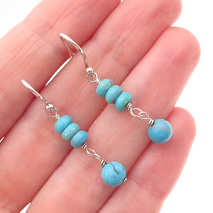 SX Sally C 925 Sterling Silver Vintage Real Turquoise Beaded Dangle Earrings