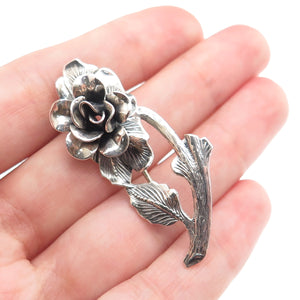 JEWELART 925 Sterling Silver Antique Art Deco Rose Flower Oxidized Pin Brooch