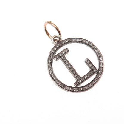 925 Sterling Silver Real Round-Cut Diamond Letter L Initial Charm Pendant