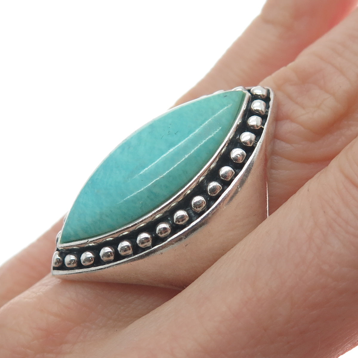 SX SALLY C 925 Sterling Vintage Lone Mountain Turquoise Beaded Ring Size 10.25