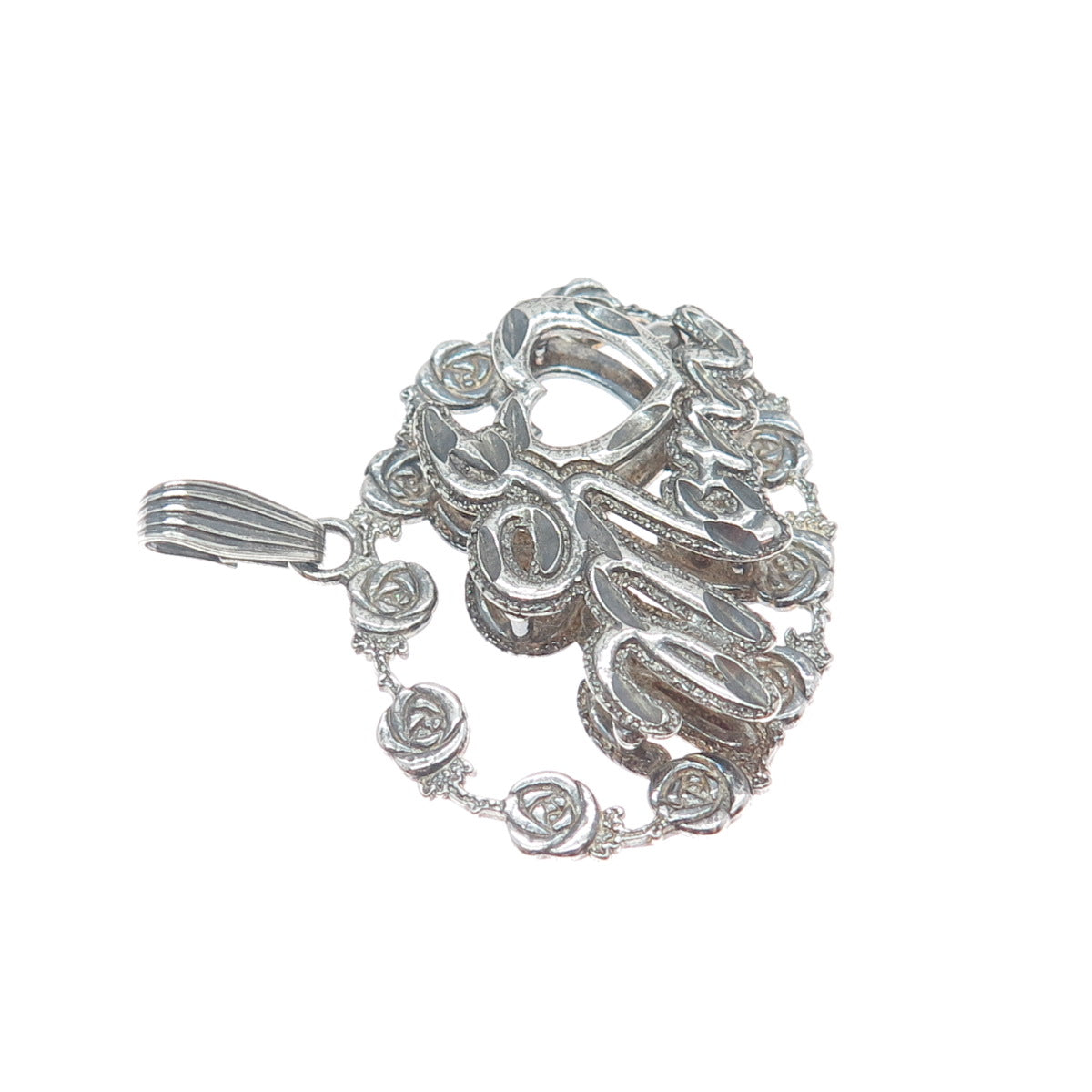 REMINI 925 Sterling Silver Vintage I Love Mom Rose Flower Oxidized Pendant