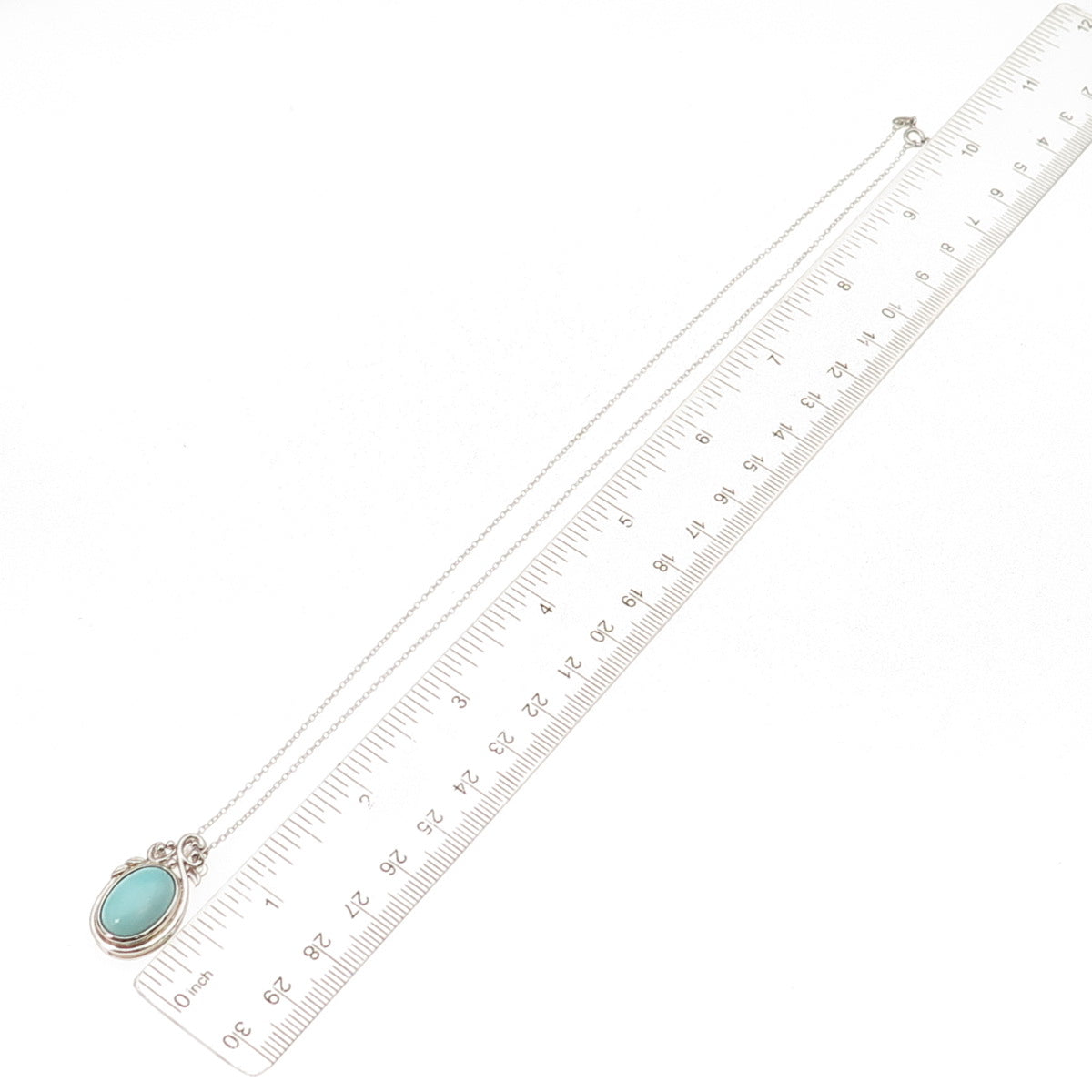 925 Sterling Silver Real Tyrone Turquoise Floral Cable Chain Necklace 18"
