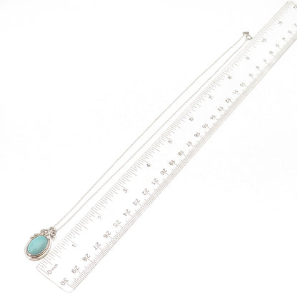 925 Sterling Silver Real Tyrone Turquoise Floral Cable Chain Necklace 18"
