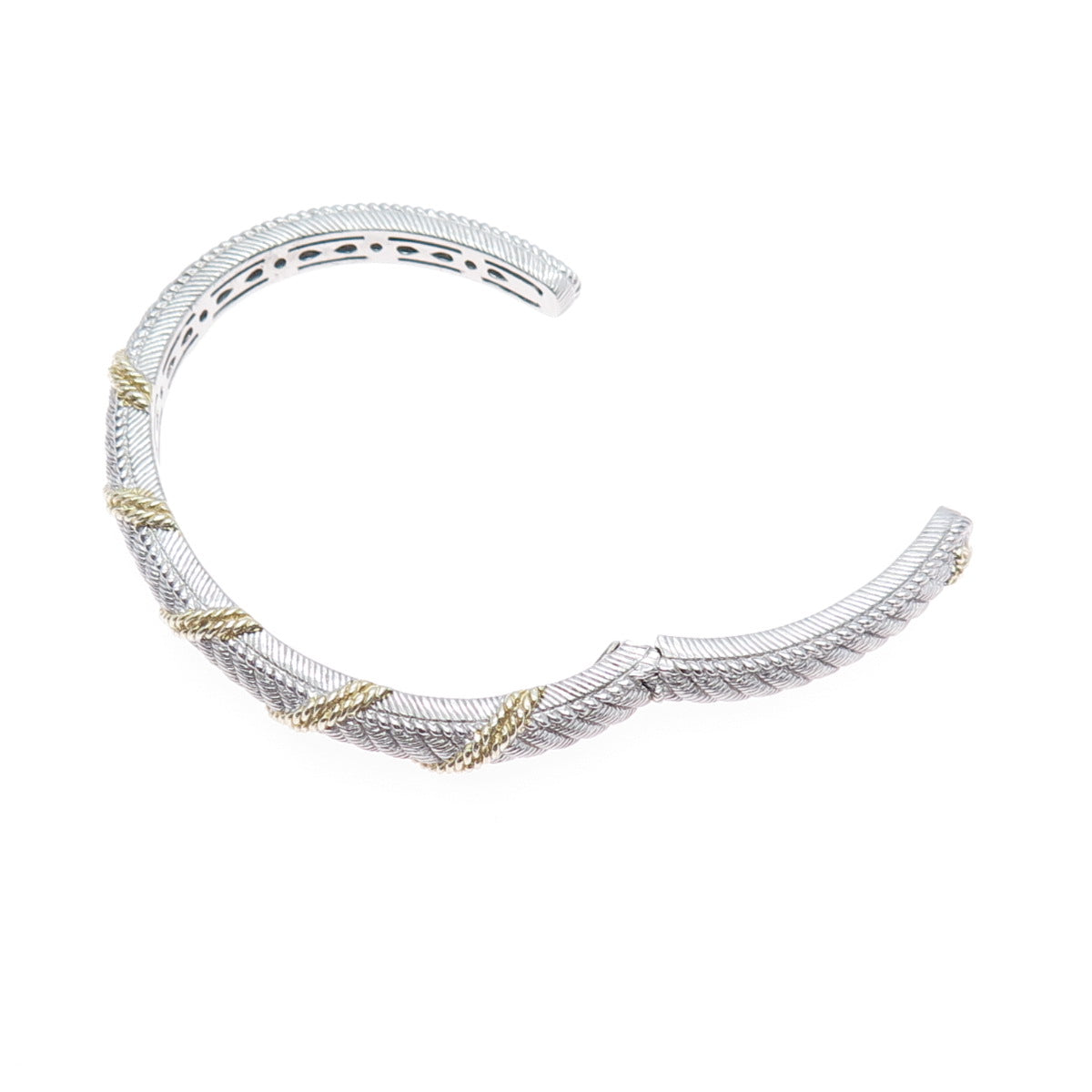 JUDITH RIPKA 925 Sterling Silver 2-Tone Twisted Roped Cuff Bracelet 6"