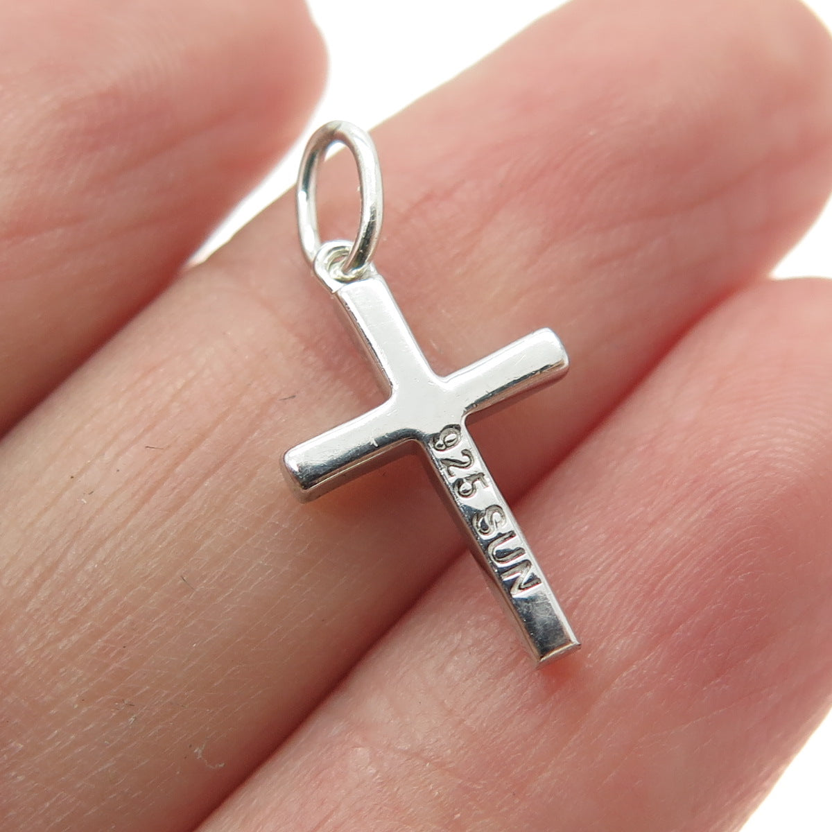 SUN 925 Sterling Silver Real Round-Cut Diamond Cross Minimalist Charm Pendant