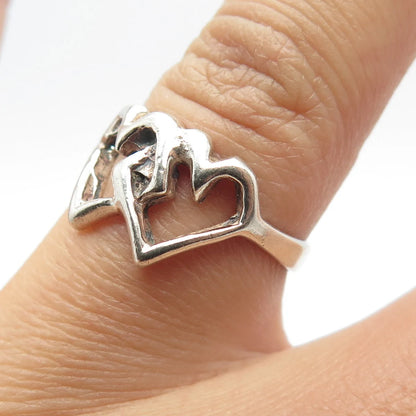 925 Sterling Silver Vintage Double Heart Oxidized Ring Size 7