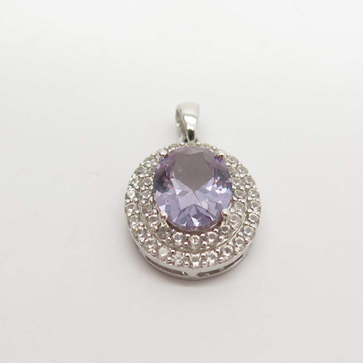 925 Sterling Silver Real White Topaz Gem & Lab-Created Alexandrite Pendant