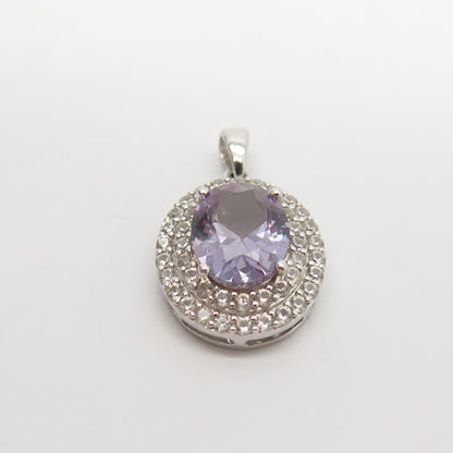 925 Sterling Silver Real White Topaz Gem & Lab-Created Alexandrite Pendant