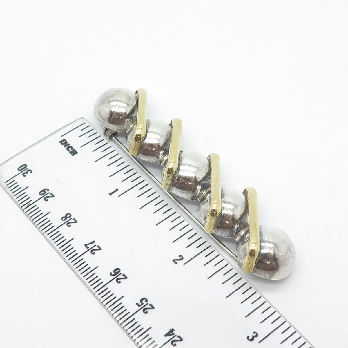 925 Sterling Silver 2-Tone Vintage Mexico Bar & Bead Pin Brooch